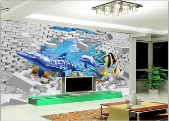 3d kambario tapetai pasirinktinius nuotraukų neaustinių freska Jūros banginių skaldyti sienos dekoravimas, tapyba 3d sienos freskos tapetai sienos 3d