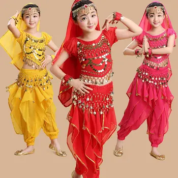 Indijos Sari 3 spalvų Mergina pilvo šokio Orientale Enfant Indijos Kostiumai Vaikams Rytietiškų Šokių Kostiumai Bolivudas, Šokių Drabužiai