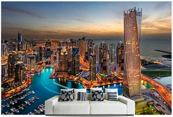 Pasirinktinius nuotraukų foną, Dubajus freskomis sėdint kambaryje sofa-lova, miegamajame TV sienos vandeniui vinilo, kuris tapetai