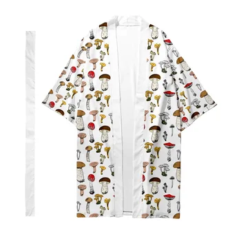 Vyrai, Japonijos Tradicinių Etninių Ilgai Kimono Megztinis Moterų Kimono Grybų Modelis Kimono Marškinėliai Yukata Striukė 2
