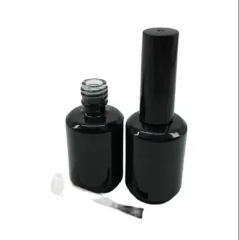 15ml blizgios juodos spalvos stiklo buteliukas su juodu teptuku dangtelyje, dėl nagų lako / emalį /dailės nagų kosmetikos pakavimo talpyklos
