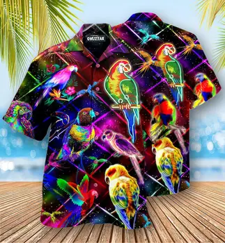 Nauja Havajų Marškinėliai Spalvinga Papūga Piešimo Atspausdintas Trumpas Rankovės Viršuje Vyrų Derliaus 3D Plus Size Vasaros Mygtuką Viršų