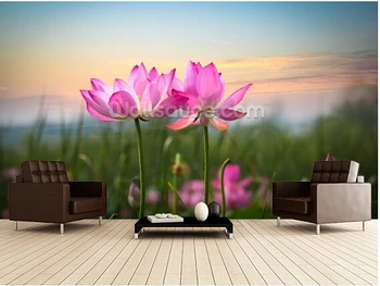 Custom gėlių tapetai,Lotus Gėlės, Saulėlydžio,3D dekoracijos gyvenimo kambario, miegamasis, virtuvė fone sienų apmušalai atsparus vandeniui
