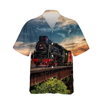 Jumeast 3d Sutemų Traukinio Spausdinti Mens Havajų Marškinėliai trumpomis Rankovėmis Steampunk Drabužių Mados Marškinėliai Vyrams Prarasti Madinga Streetwear