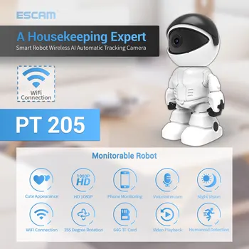 ESCAM 2MP 1080P 360 Laipsnių Belaidžio PTZ Domofonas Kūdikio stebėjimo Judesio Aptikimo Home Security IP Kameros