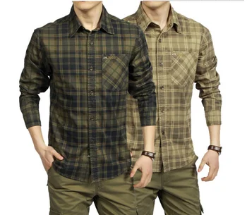 Pavasarį, Rudenį Atsitiktinis Marškinėliai Vyrams 100% Medvilnės ilgomis Rankovėmis camisetas masculinas Pledas Marškiniai Armijos Žalia Chaki Drabužių A0749