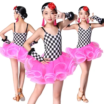 Lotynų Šokių Suknelė Mergaitėms 2019 Rožinė Rankovių lotynų Šokių Suknelė tinka moterims, Vaikams, pobūvių Salė Samba Rumba Konkurencijos Suknelė
