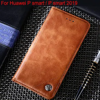 Atveju, Huawei P Smart 2019 Prabangus Odinis Flip cover Stovėti Kortelės Lizdas Huawei P Smart 2019 telefono Atvejais funda Be magnetai