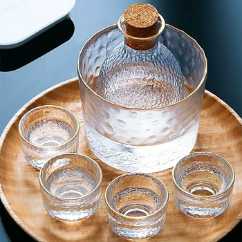 6 Švino Stiklo Sake Vyno Puodą su 4 Puodeliai ir Šildymo Jar White Spirito Laikymo Drinkware Atvėsti Bakas