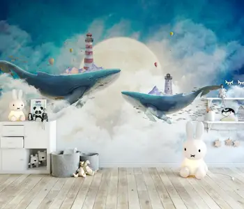 Custom papel de parede Dangus, Balti Debesys Banginis sienų tapetai Vaiko Kambario 3d tapetai kambarį sienų lipdukų dekoravimas