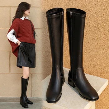 2022 m. rudenį ir žiemą Moterims knee-high batai natūralios odos 22-25cm karvės odos viršutinį Riteris batai pusėje užtrauktukas mados ilgi batai
