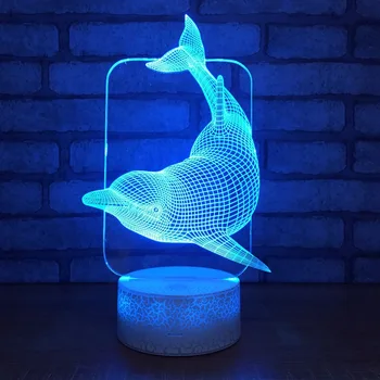 3D USB LED Lempa, Delfinai, Žuvys Kambario Dekoro 7 Spalvų Kaita, Vaizdo Iliuzija 3D Naktį Šviesos Vaikų, Draugas, Dovana,