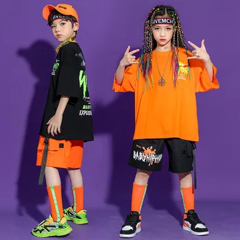 Vaikas Kpop Hip-Hop Drabužių Grafinis Tee Ilgai Negabaritinių Marškinėliai Viršuje Streetwear Krovinių Šortai Girl Berniukas Džiazo Šokio Kostiumų Drabužiai