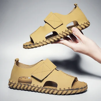 mens rankų darbo odos sandalas romos gladiatorių sandalai 2020 m. vasarą arti kojų atsitiktinis dizainerio mados kvėpuojantis sandalias hombre