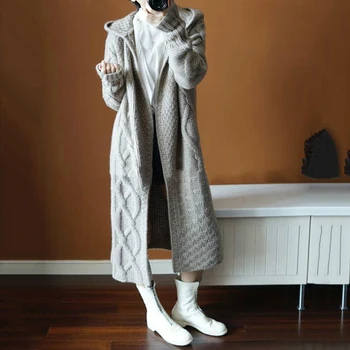 Rudenį, Žiemą Naujas Megztiniai Mados Moterų Korėjos Tirštėti Šilti Paltai Moterims, Ilgai Pasukti Džemperis Cardigan