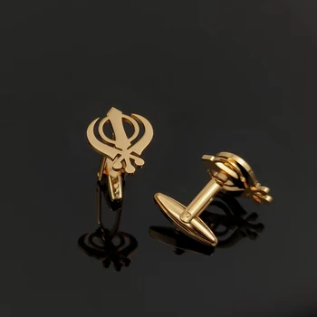 Sikhizmas Simbolis rankogalių segtukai Vyrams iš Nerūdijančio Plieno Religijos Amuletas Tikėjimo Manžetai Gemelos Vestuvių Kostiumą, Marškinius Mygtukai Dvyniai Office Dovana