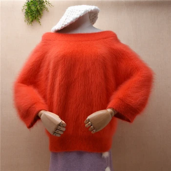 moterų moterų rudenį žieminiai drabužiai, pūkuotas pliušinis mink kašmyro megztinių trys ketvirtį rankoves o-kaklo laisvas megztinis megztinis megztinis