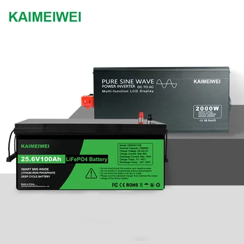 KMW 24v energijos saugojimo baterijos saulės sistemos 100ah lifepo4 ličio jonų baterijas, 2kw keitiklis
