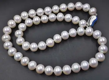 SPALVINGAS, labai blizgesį 9-10mm baltas nekilnojamojo perlų vėrinį s925 sidabro užsegimas