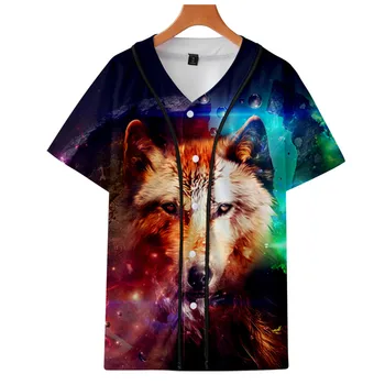 Vyriški vasaros beisbolo marškinėliai Gyvūnų Wolf 3D atspausdintas trumpas rankovės beisbolo marškinėliai Harajuku Mados gatvė atsitiktinis sporto marškinėliai