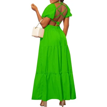 Geltona Raudona Žalia Afrikos Suknelės Moterims, Afrikos Moterų V-kaklo trumpomis Rankovėmis Poliesteris Ilga Suknelė Afrikos Drabužiai Moterims, S-3XL