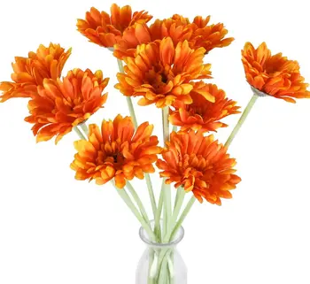 10VNT Dirbtinės Gėlės Gerbera Saulučių su Kamieninėmis Rudenį Oranžinės spalvos Šilko Gėlių Susitarimą