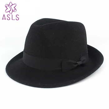 Nauja rudens ir žiemos Vyrų ir moterų vilnonių skrybėlės džentelmenas džiazo skrybėlės juodas lankas juostelės skrybėlės elegantiškas skrybėles