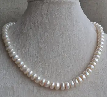 Unikalus Perlų papuošalų Parduotuvė Choker Perlų Vėrinį 17 colių 9-10mm Baltos Spalvos, Originali Gėlavandenių Perlų Vėrinį Fine Jewelry