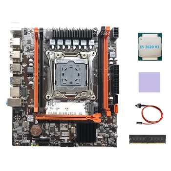 X99H Plokštė LGA2011-3 Kompiuterio Plokštę Rinkinys Su E5 2620 V3 CPU+DDR4 4GB 2133Mhz atmintis (RAM+Šilumos Mygtukai+Switch Kabelis