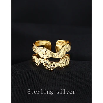 Elegantiškas 925 Sterlingas Sidabro Moterų Žiedas Dvigubo Sluoksnio Netaisyklingos Formos Moterų Žiedas Reguliuojamas Dydis Pora Žiedas vestuvinis žiedas