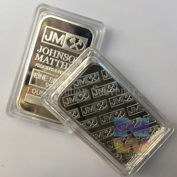 Ne magnetinio Johnson Matthey JM aukso juosta 1 OZ .999 sidabro padengtą luito ženklelis 50 mm x 28 mm, namų puošybai barai