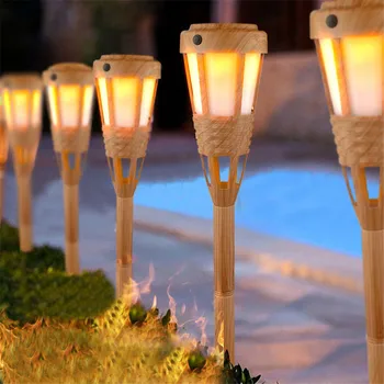BEIAIDI Imituoja Bambuko Saulės Led Tiki Žibintuvėliai, Šviesos, Lauko Mirgėjimas Liepsnos Kraštovaizdžio Šviesos Villa Garden Kelias Vejos Lempos