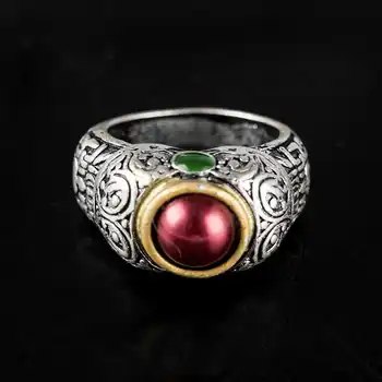 Naujas mados nustatyti Derliaus dviejų spalvų žiedas raudonos ir žalios nustatyti žiedas ponios Šalies Dovanų dydis 6-10