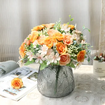 Dirbtinė Gėlės Šilko Žaliavos Penkių Šakutės Vieną Butelį Pluoštas Namų Miegamojo, Biuro, Viešbučio, Vestuvių Fotografija Apdaila