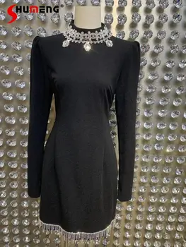 Iki 2023 m. Pavasarį Naujas Amerikietiško Stiliaus Mados Tendencija Šviesos Prabanga Virš Kelio Suknelė Moterų Elegantiškas Slim-Fit Black Diamond Kutai Suknelė