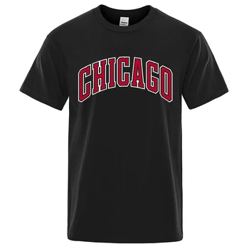 Amerikos Miestas Čikagos Mens T-Shirts Prarasti Kvėpuojantis Viršūnes Kūrybiškumą Aukštos Kokybės Hip-Hop Tshirts Medvilnės Trumpomis Rankovėmis Drabužius