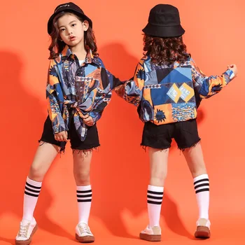 Merginos Hip-Hop Drabužius Šokių Kostiumai Vaikams Džiazo Pramoginių Šokių Marškinius, Liemenę, Ziajać Vaikų Dancewear Šalies Etapo Komplektus LJ