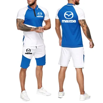 2021 Mados Atsitiktinis Sportshirt Vasaros Mazda automobilio logotipas Spausdinti Vyrų Susiuvimo spalvos Kostiumas Vyrams Kostiumu, T-marškinėliai + šortai 2-Piece Set