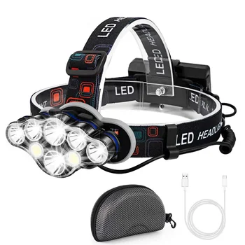 LED Galvos Žibintuvėlis Įkraunamas 8 LED Super Bright Žibintai 8 Apšvietimo Režimais, atsparus Vandeniui priekinis žibintas, Žvejyba, Kempingas Veikia Žygiai