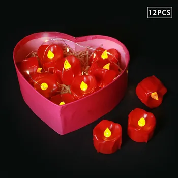12Pcs LED Vestuvių Maži Arbatos šviesiai Raudonos Elektroninių Žvakės Šviesos Nerūkomojo Baterija Romantiška 