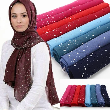Naujas šalikas, sniegas dot granulių dekoro skara populiarus šalikai musulmonišką hidžabą derliaus pashmina duslintuvo foulard pearl hijabs šalikas 20 spalvų