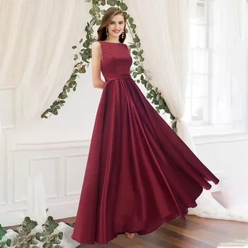 UETEEY-Line Satininiu Bridesmaid Suknelę Elegantiškas Brangakmenis Kaklo Klostes Rankovių 2022 Vestuves Chalatai Teptuku Traukinys