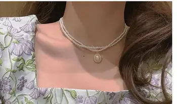 Derliaus baroko stiliaus rūmai Karoliai ~ dvigubo sluoksnio perlų kaklo grandinės mados clavicle grandinės Choker kaklo papuošalai moterų
