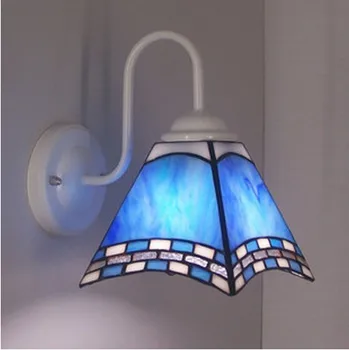 Viduržemio jūros Mėlyno Stiklo Led tiffany šviestuvai, AC 110V/220V E27, LED Paviršiuje Montuojamas prie Sienos Sconce tiffanylampe vidaus Apdaila
