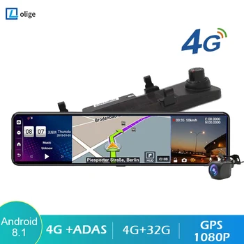 12 Colių 4+32GB Android 8.1 Automobilių skaitmeniniai vaizdo įrašymo įrenginiai ADAS Brūkšnys Cam Kamera, 4g, WiFi, GPS Navigaciją FHD 1080P Vaizdo įrašymo Registratorius Dashcam