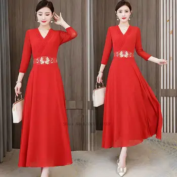 2022 tradicinės kinų pagerėjo hanfu retro etapo rezultatus liaudies kostiumas nacionalinės gėlių siuvinėjimas šifono suknelė