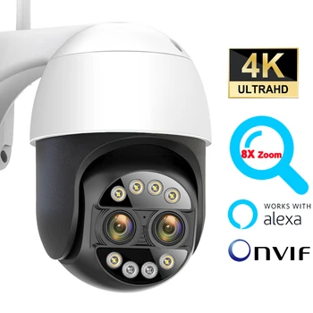 8MP 4K Dual-Objektyvas PTZ IP Kameros 8X Zoom WiFi Lauko CCTV Saugumo Kameros AI Žmogaus Aptikimo Vaizdo Stebėjimo Kameros, Onvif