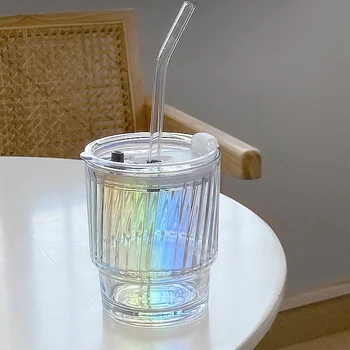 Spalvinga Lazeriu, Stiklo Taurės Geriamieji Kawaii Puodelis Kavos Puodelis su Šiaudų Vandens Taurių Stiklo Geriamojo Stiklo su Dangčiu