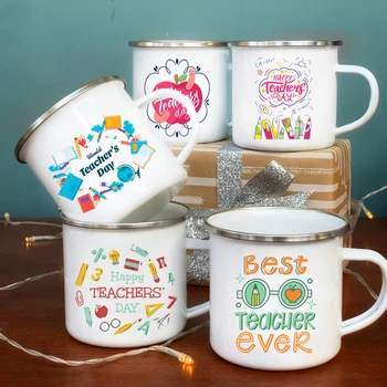 Geriausias mokytojas kada nors išspausdintas kavos puodelis balto emalio rankena puodeliai kakavos puodelio home office geriamojo puodeliai, mokytojo dieną gradacijos dovanos
