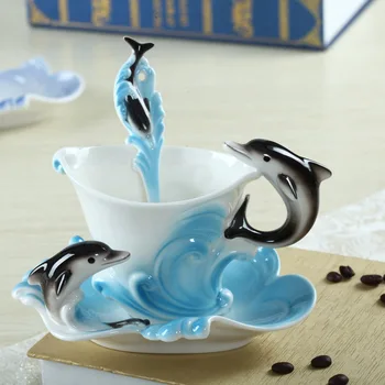 Mados Japonijos ir korėjos asmenybės emalio delfinų kūrybos kavos puodelį, elegantiškas keraminis puodelis